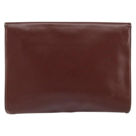 CARTIER Must Line Clutch Bag Leather Bordeaux Gold Auth SW1856 - 0