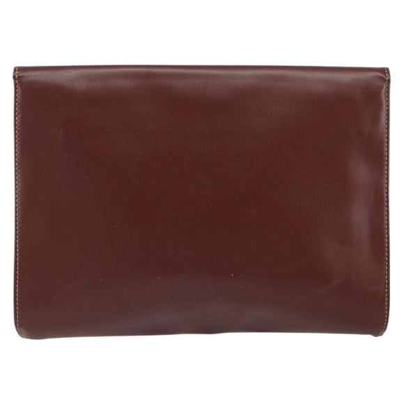CARTIER Must Line Clutch Bag Leather Bordeaux Gold Auth SW1856