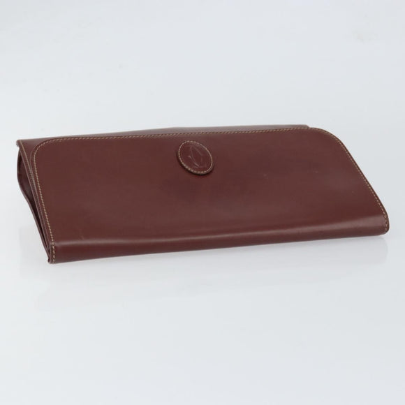 CARTIER Must Line Clutch Bag Leather Bordeaux Gold Auth SW1856