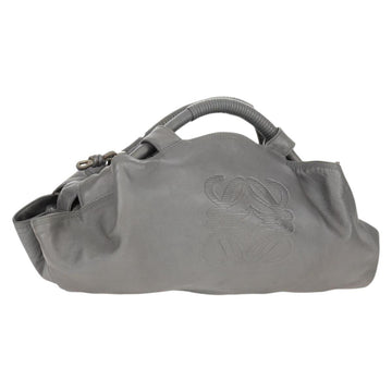 LOEWE Nappa Aire Anagram Hand Bag Leather Silver Auth SW1857