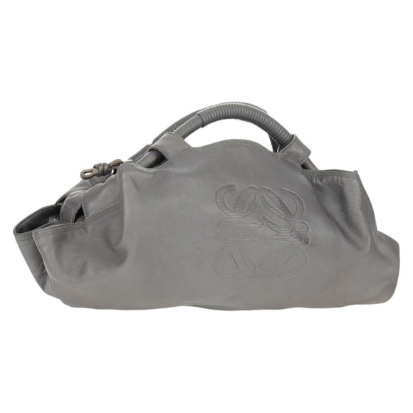 LOEWE Nappa Aire Anagram Hand Bag Leather Silver Auth SW1857