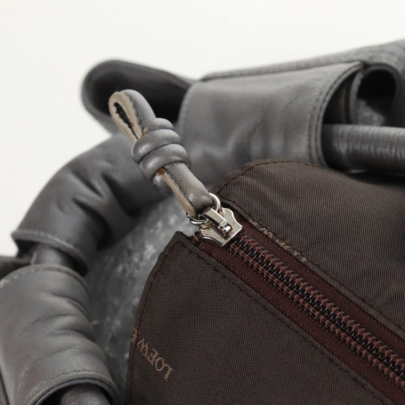 LOEWE Nappa Aire Anagram Hand Bag Leather Silver Auth SW1857