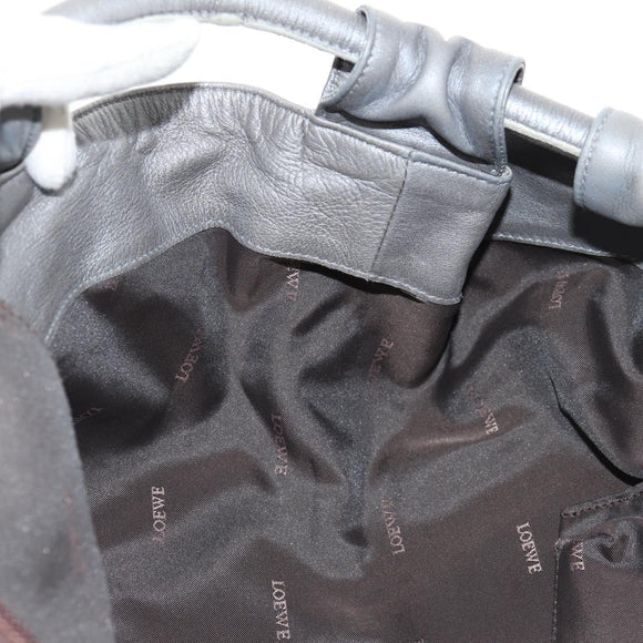 LOEWE Nappa Aire Anagram Hand Bag Leather Silver Auth SW1857