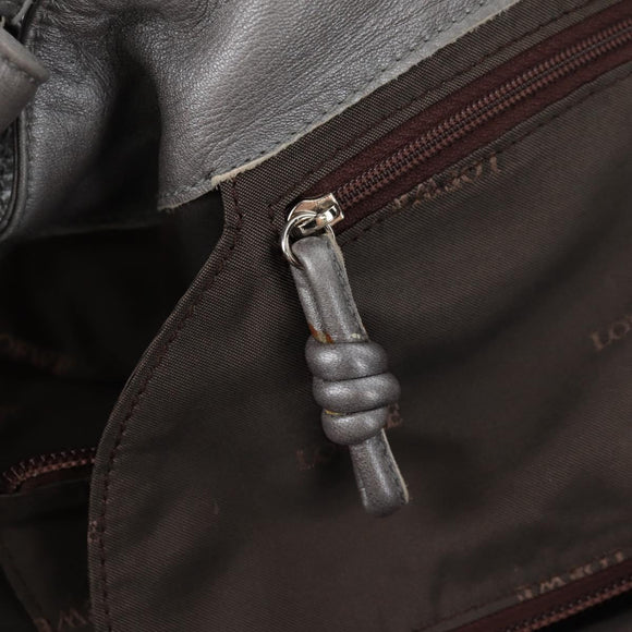 LOEWE Nappa Aire Anagram Hand Bag Leather Silver Auth SW1857