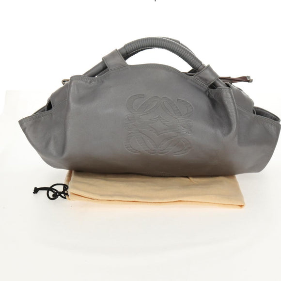 LOEWE Nappa Aire Anagram Hand Bag Leather Silver Auth SW1857