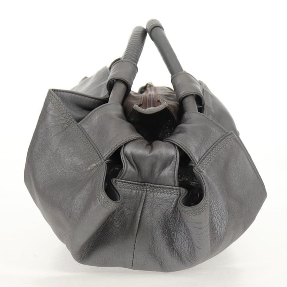 LOEWE Nappa Aire Anagram Hand Bag Leather Silver Auth SW1857