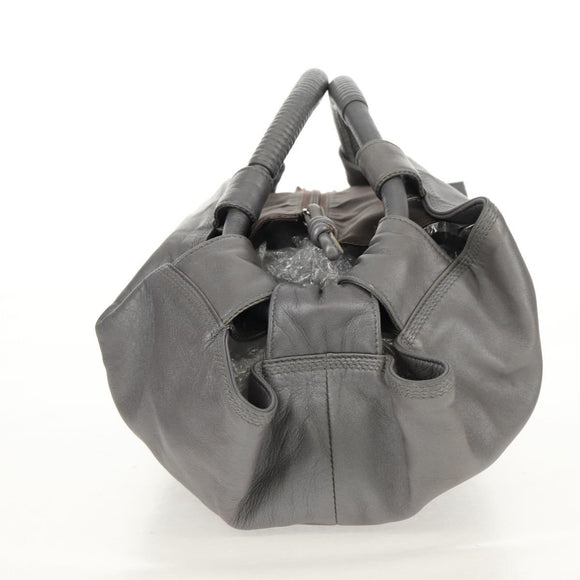 LOEWE Nappa Aire Anagram Hand Bag Leather Silver Auth SW1857