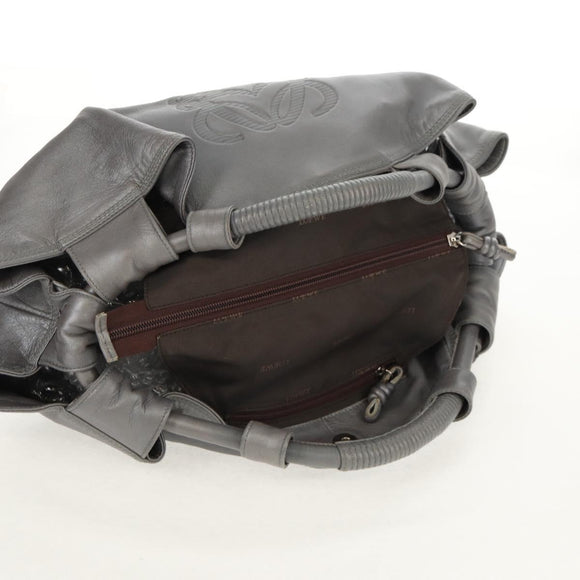 LOEWE Nappa Aire Anagram Hand Bag Leather Silver Auth SW1857