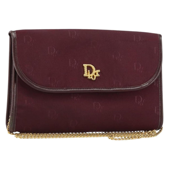 Christian Dior Chain Shoulder Bag Nylon Bordeaux Gold Auth SW1858