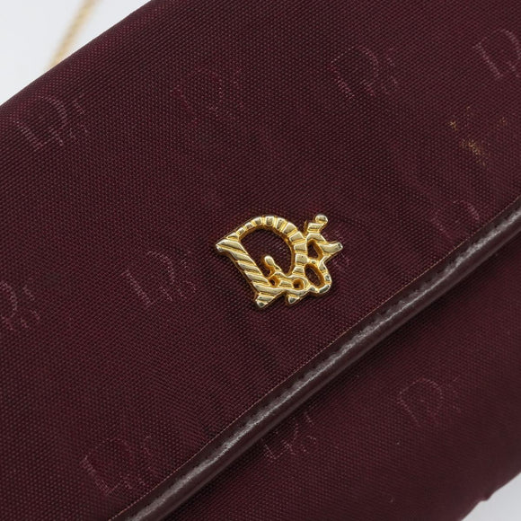 Christian Dior Chain Shoulder Bag Nylon Bordeaux Gold Auth SW1858