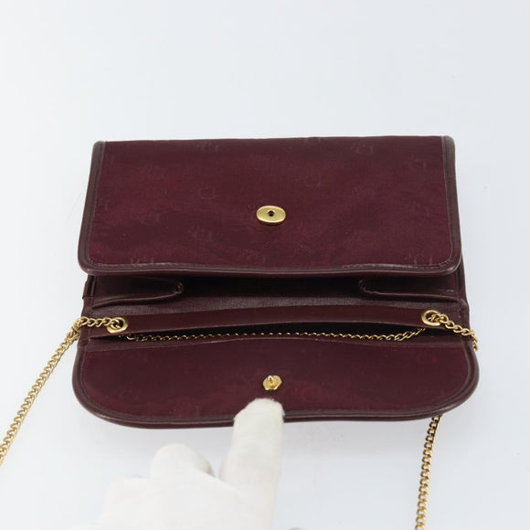 Christian Dior Chain Shoulder Bag Nylon Bordeaux Gold Auth SW1858