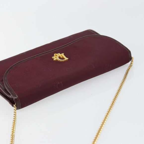 Christian Dior Chain Shoulder Bag Nylon Bordeaux Gold Auth SW1858