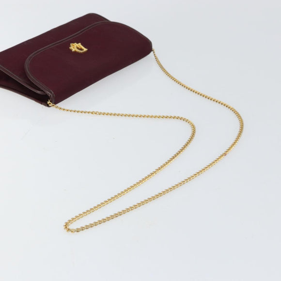 Christian Dior Chain Shoulder Bag Nylon Bordeaux Gold Auth SW1858