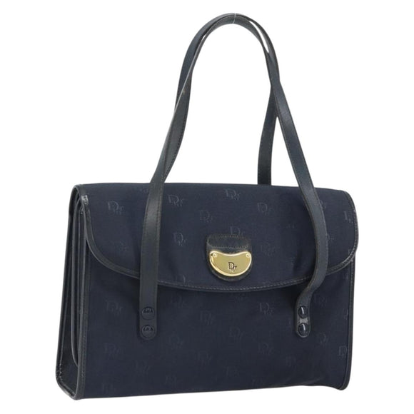 Christian Dior Honeycomb Canvas Hand Bag Nylon Gold Navy Auth SW1863