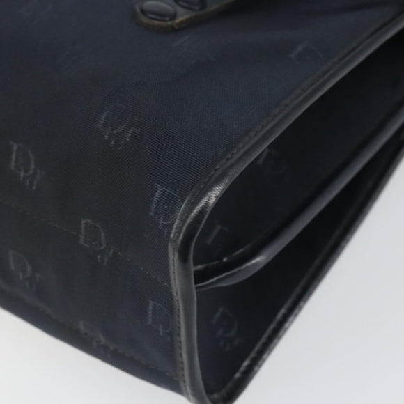 Christian Dior Honeycomb Canvas Hand Bag Nylon Gold Navy Auth SW1863