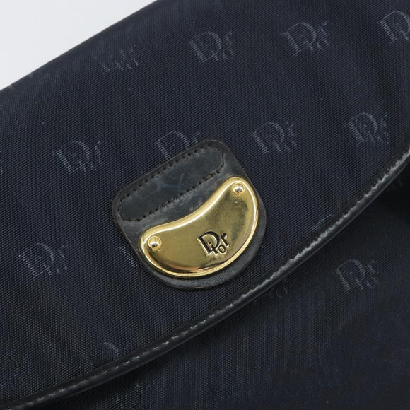 Christian Dior Honeycomb Canvas Hand Bag Nylon Gold Navy Auth SW1863