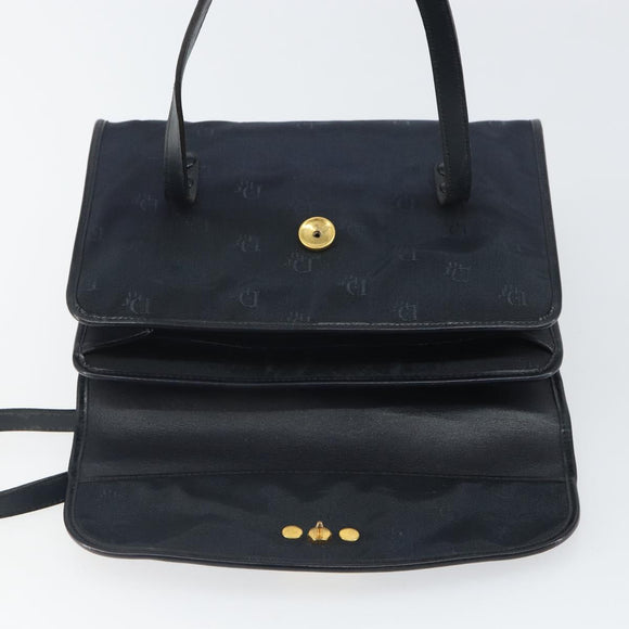 Christian Dior Honeycomb Canvas Hand Bag Nylon Gold Navy Auth SW1863
