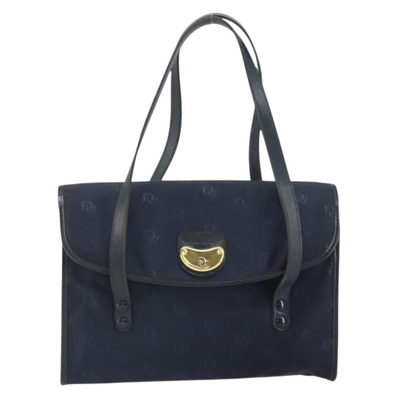 Christian Dior Honeycomb Canvas Hand Bag Nylon Gold Navy Auth SW1863