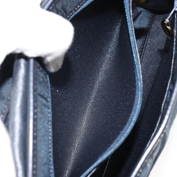 Christian Dior Honeycomb Canvas Hand Bag Nylon Gold Navy Auth SW1863