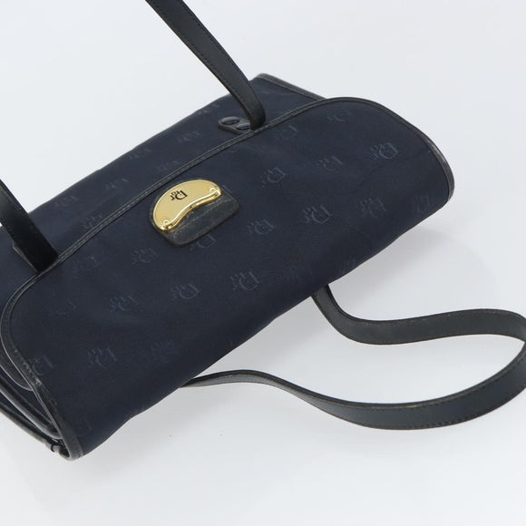 Christian Dior Honeycomb Canvas Hand Bag Nylon Gold Navy Auth SW1863