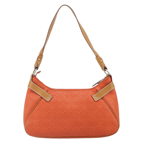 Salvatore Ferragamo Shoulder Bag Leather Orange Gold Auth SW1864