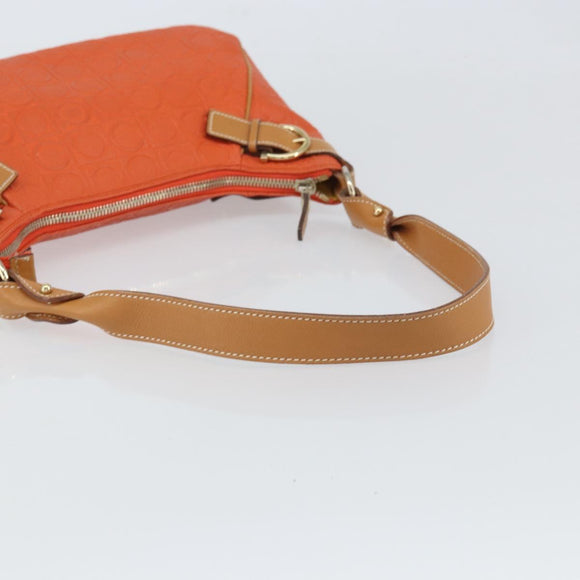 Salvatore Ferragamo Shoulder Bag Leather Orange Gold Auth SW1864