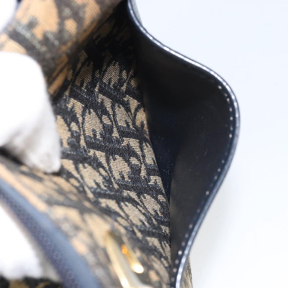 Christian Dior Trotter Canvas Shoulder Bag Navy Gold Auth SW1865