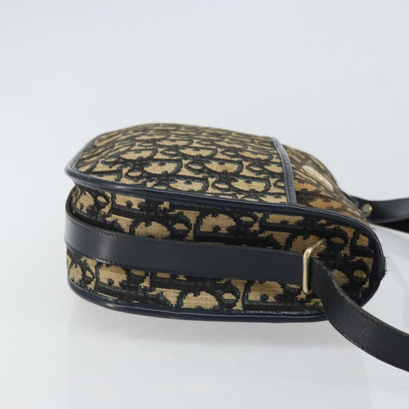 Christian Dior Trotter Canvas Shoulder Bag Navy Gold Auth SW1865
