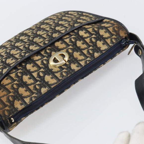 Christian Dior Trotter Canvas Shoulder Bag Navy Gold Auth SW1865