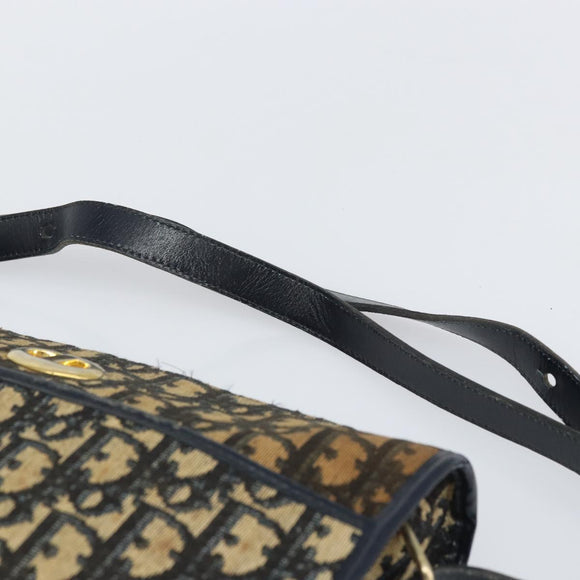 Christian Dior Trotter Canvas Shoulder Bag Navy Gold Auth SW1865