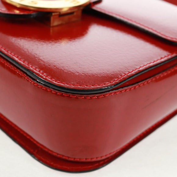CELINE Circle Shoulder Bag Leather Red Gold Auth SW1866V