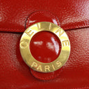 CELINE Circle Shoulder Bag Leather Red Gold Auth SW1866V-15