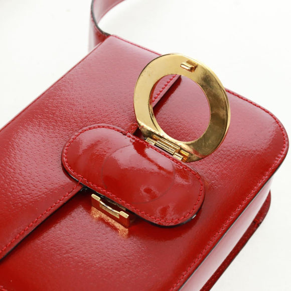 CELINE Circle Shoulder Bag Leather Red Gold Auth SW1866V
