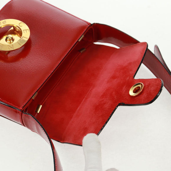 CELINE Circle Shoulder Bag Leather Red Gold Auth SW1866V