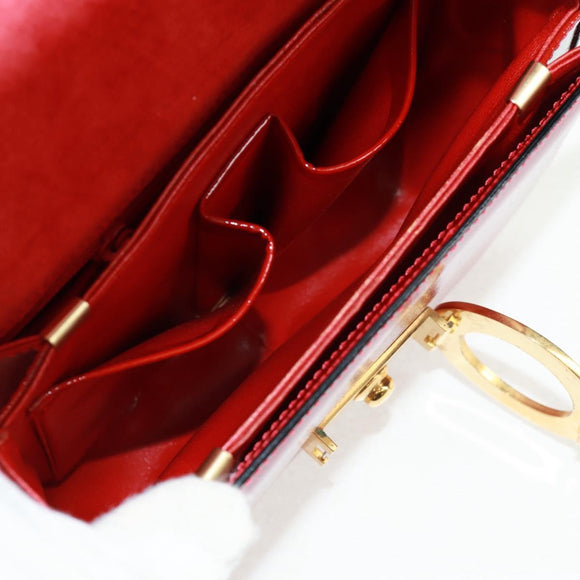 CELINE Circle Shoulder Bag Leather Red Gold Auth SW1866V