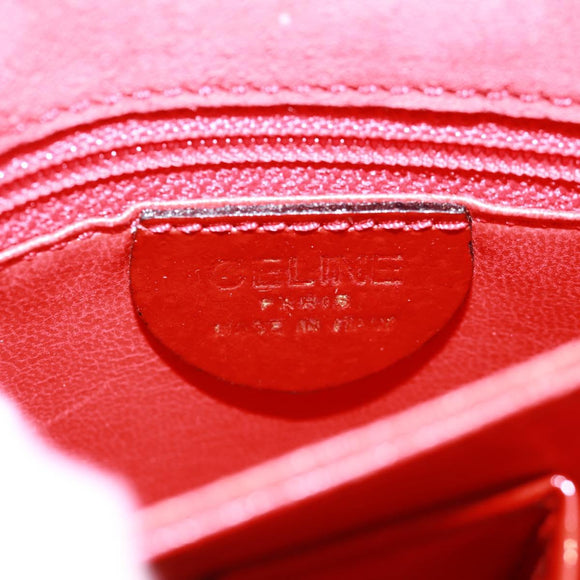 CELINE Circle Shoulder Bag Leather Red Gold Auth SW1866V