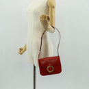 CELINE Circle Shoulder Bag Leather Red Gold Auth SW1866V-26