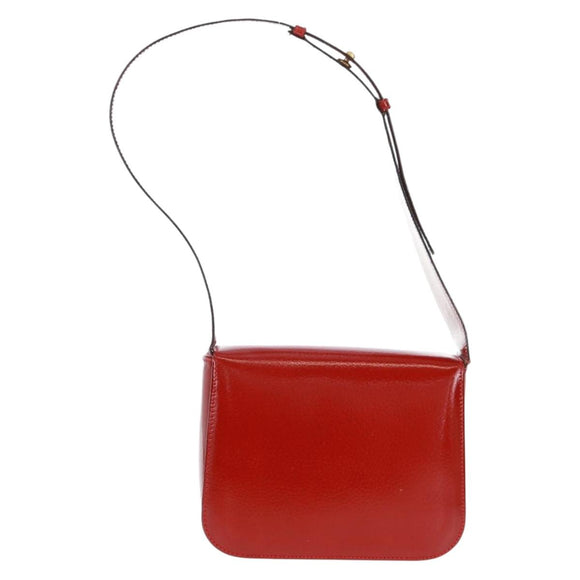 CELINE Circle Shoulder Bag Leather Red Gold Auth SW1866V