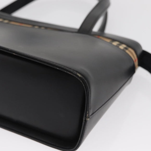 BURBERRY Nova Check Hand Bag Leather Black Silver Auth SW1869