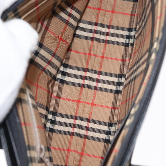 BURBERRY Nova Check Hand Bag Leather Black Silver Auth SW1869
