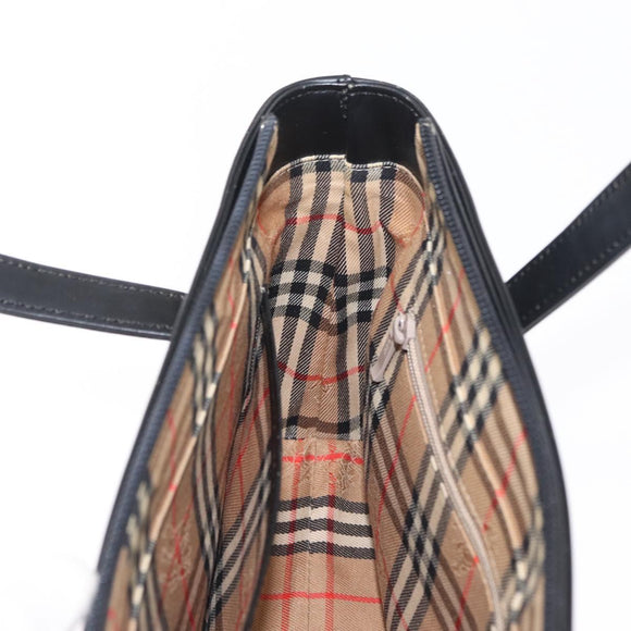 BURBERRY Nova Check Hand Bag Leather Black Silver Auth SW1869