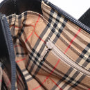 BURBERRY Nova Check Hand Bag Leather Black Silver Auth SW1869-18