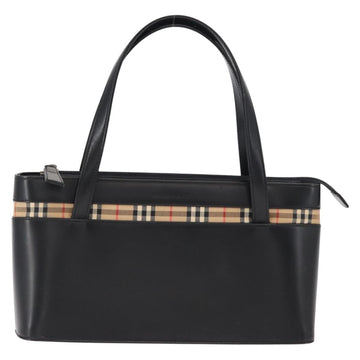 BURBERRY Nova Check Hand Bag Leather Black Silver Auth SW1869 - 0