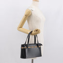 BURBERRY Nova Check Hand Bag Leather Black Silver Auth SW1869-22