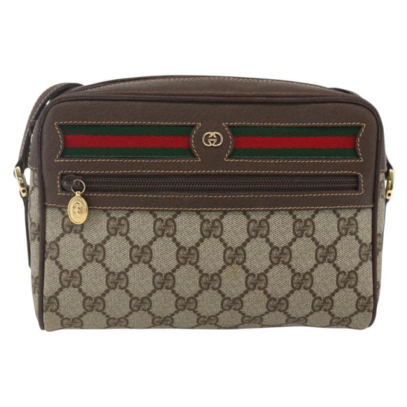 GUCCI GG Supreme Web Sherry Line Bag PVC Beige Gold 001 56 6655 Auth SW1871
