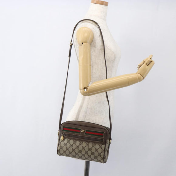 GUCCI GG Supreme Web Sherry Line Bag PVC Beige Gold 001 56 6655 Auth SW1871