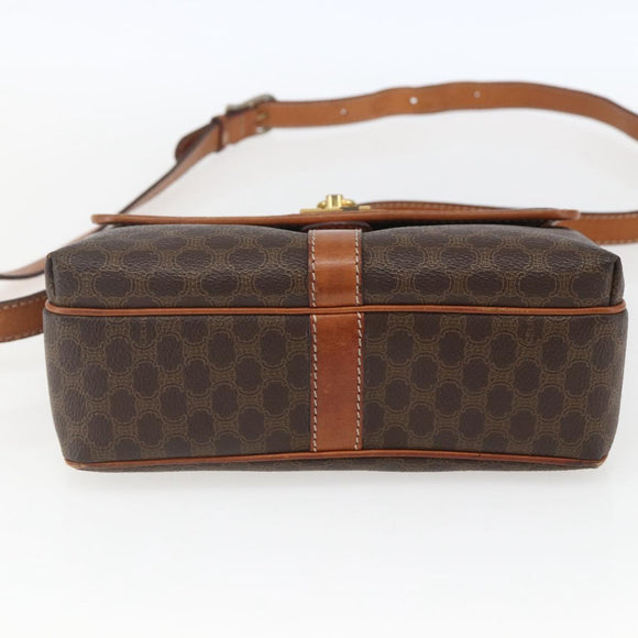 CELINE Macadam Canvas Shoulder Bag PVC Leather Brown Gold Auth SW1874