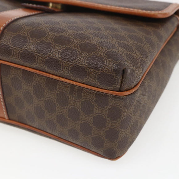 CELINE Macadam Canvas Shoulder Bag PVC Leather Brown Gold Auth SW1874