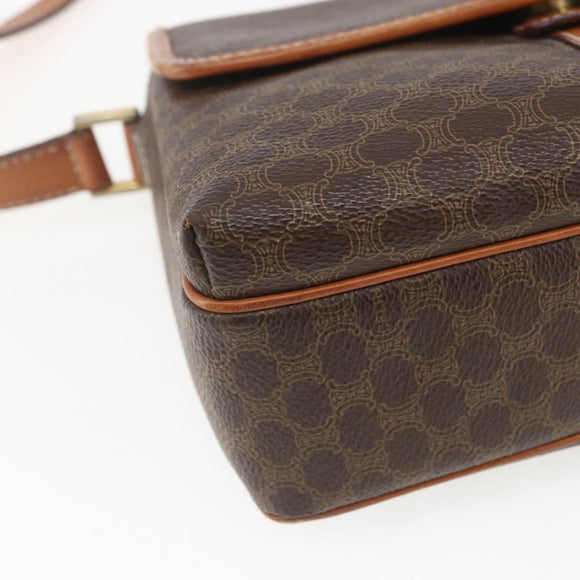 CELINE Macadam Canvas Shoulder Bag PVC Leather Brown Gold Auth SW1874