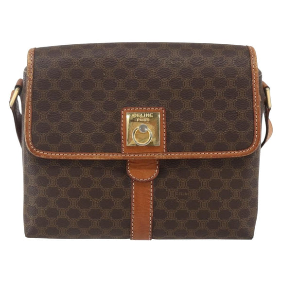CELINE Macadam Canvas Shoulder Bag PVC Leather Brown Gold Auth SW1874